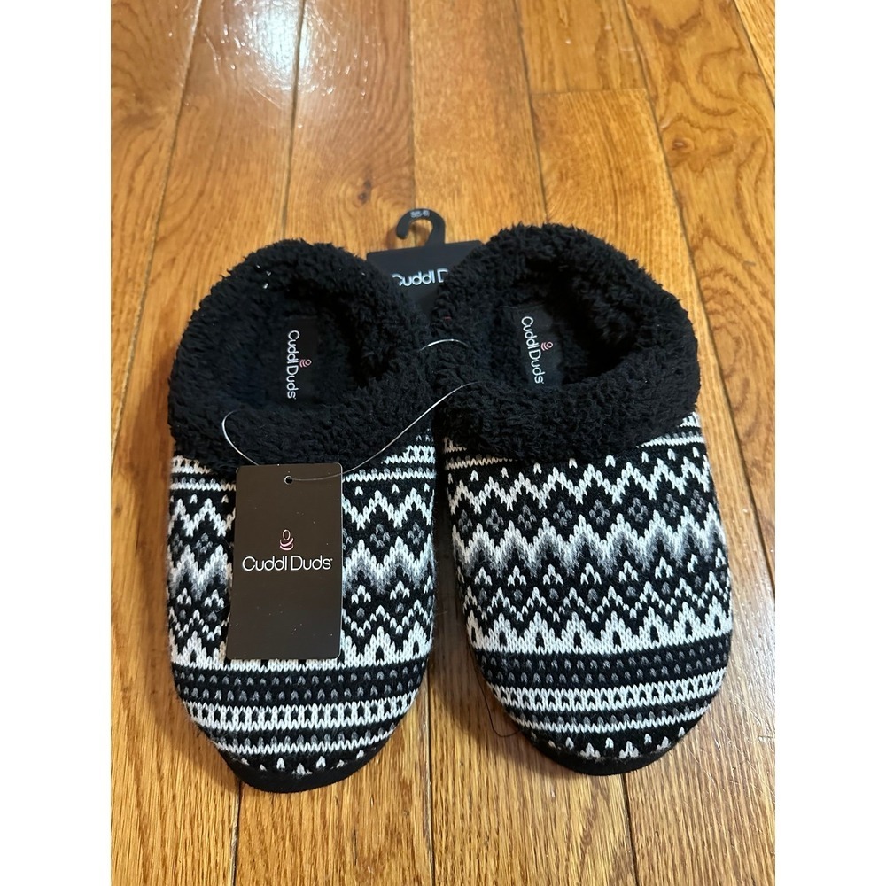 New Cuddle Duds Homgreen Women's Memory Foam House Slippers Sweater Knit Embroid - Picture 5 of 9